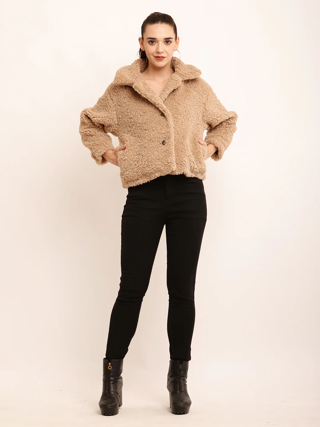 Women Brown Faux Fur Jacket - Image 2
