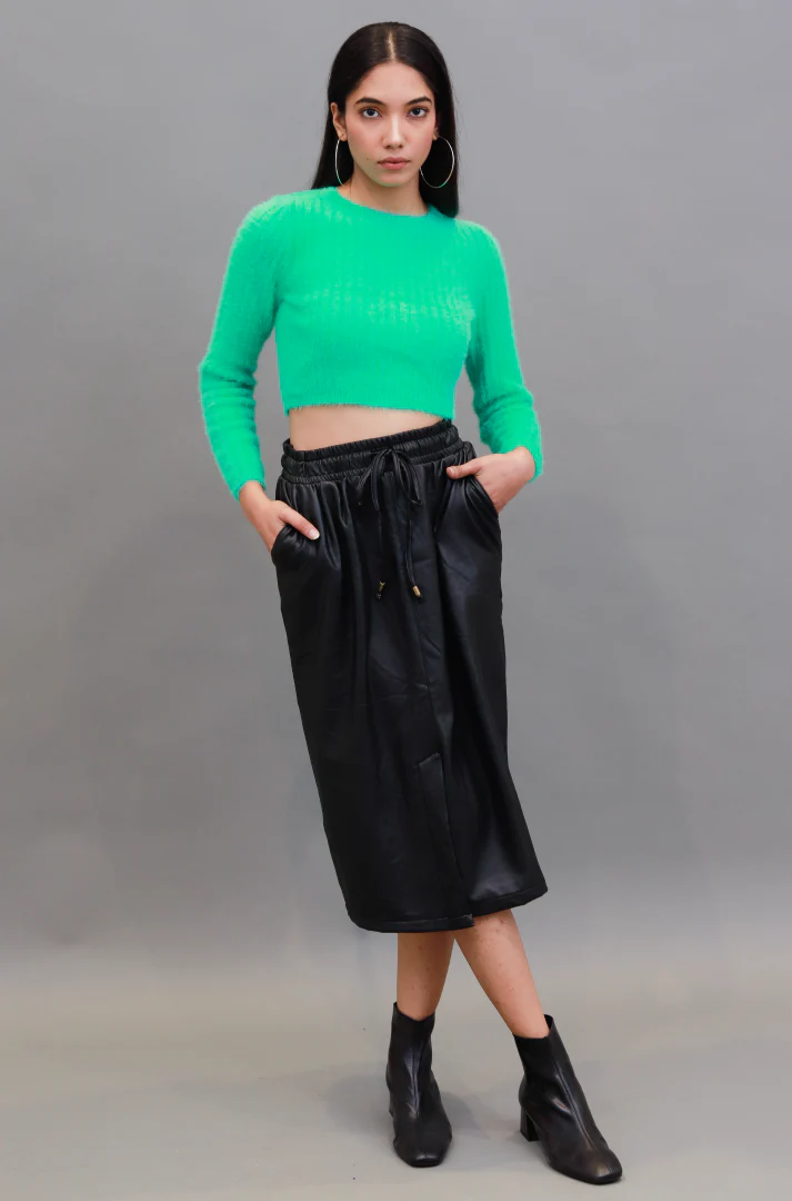 Women Black Faux Leather Skirt - Image 3