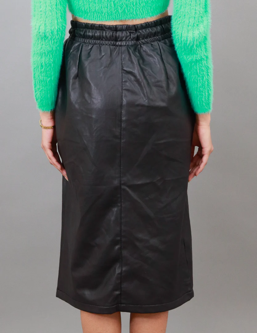 Women Black Faux Leather Skirt - Image 4
