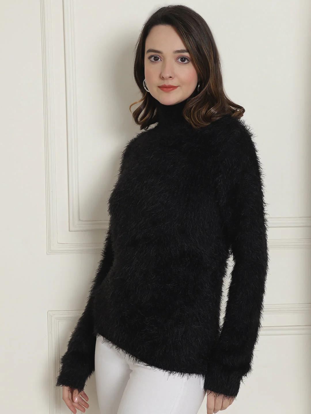 Women Black Fitted High Neck Sweater - Image 5