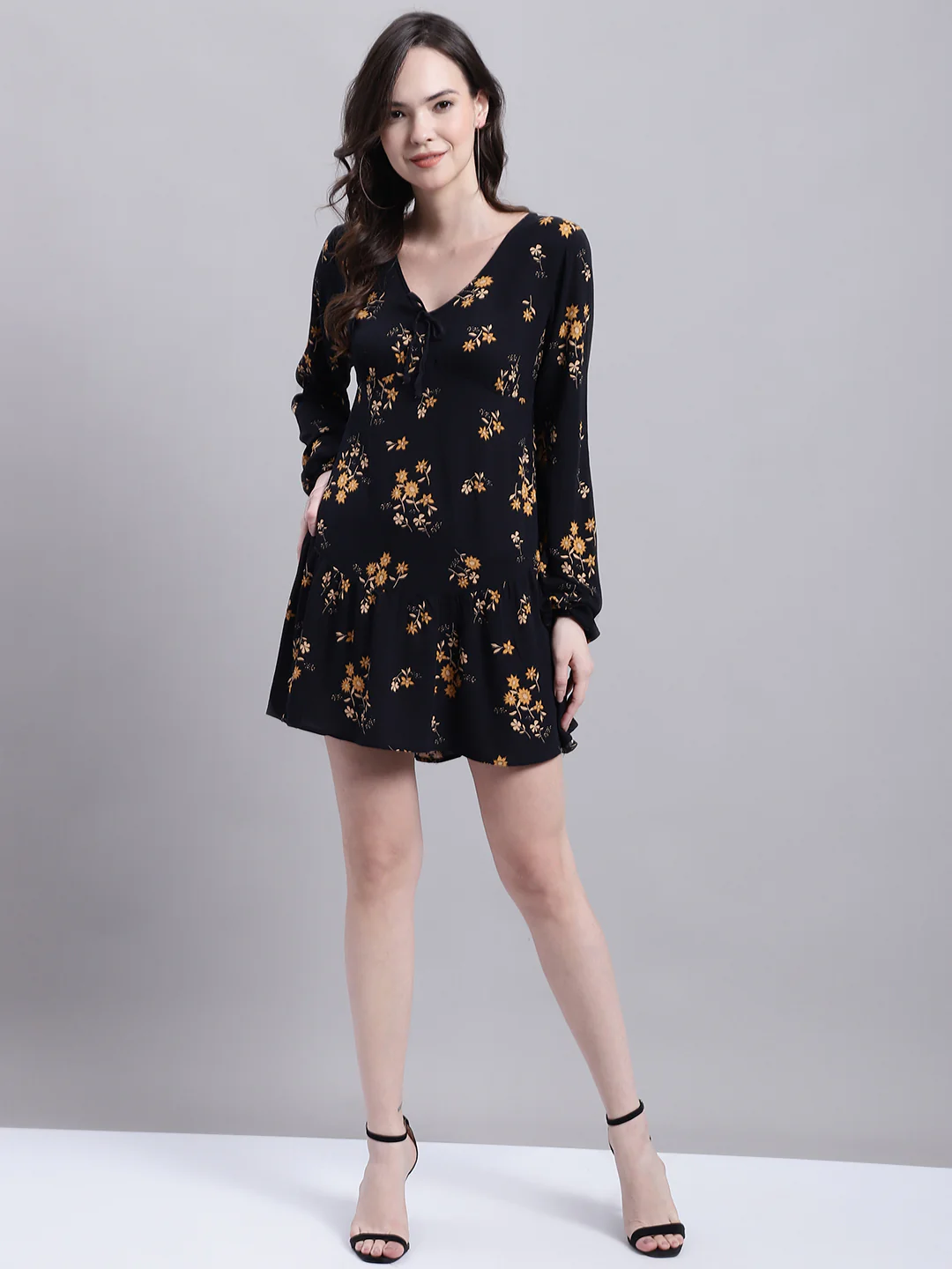 Women Black Floral Skater Dress - Image 7