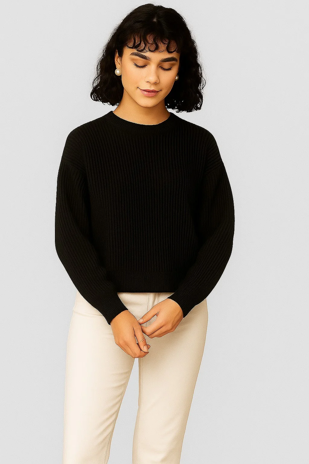 Women Black Full Sleeve Sweater - Image 5