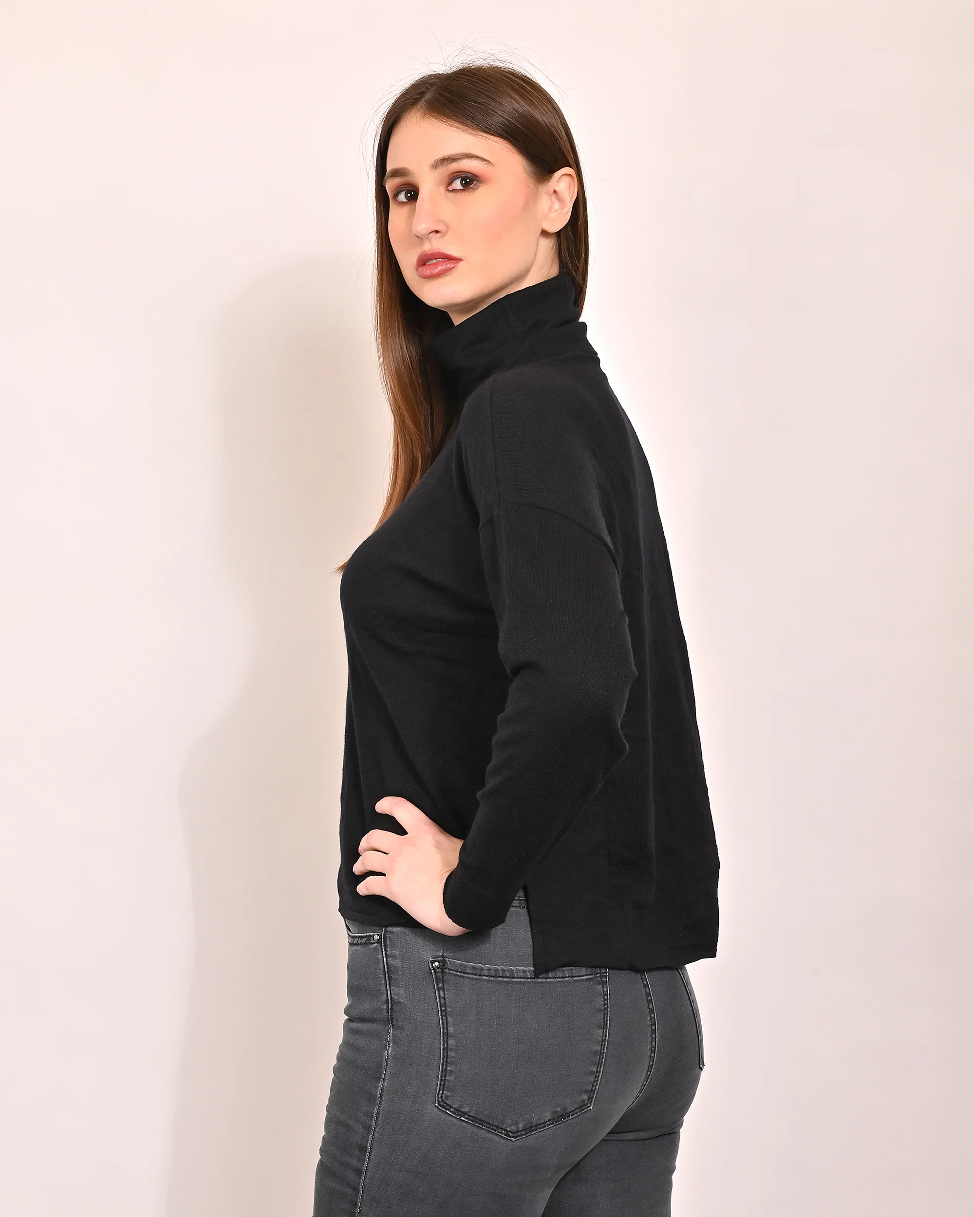Women Black High Neck Sweater - Image 3
