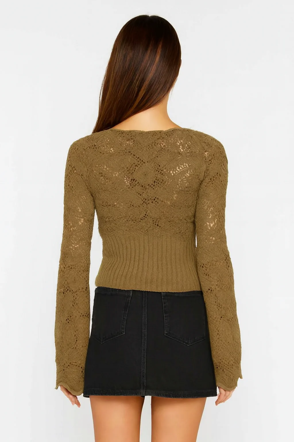 Women Brown Knitted Tie-Front Sweater - Image 2