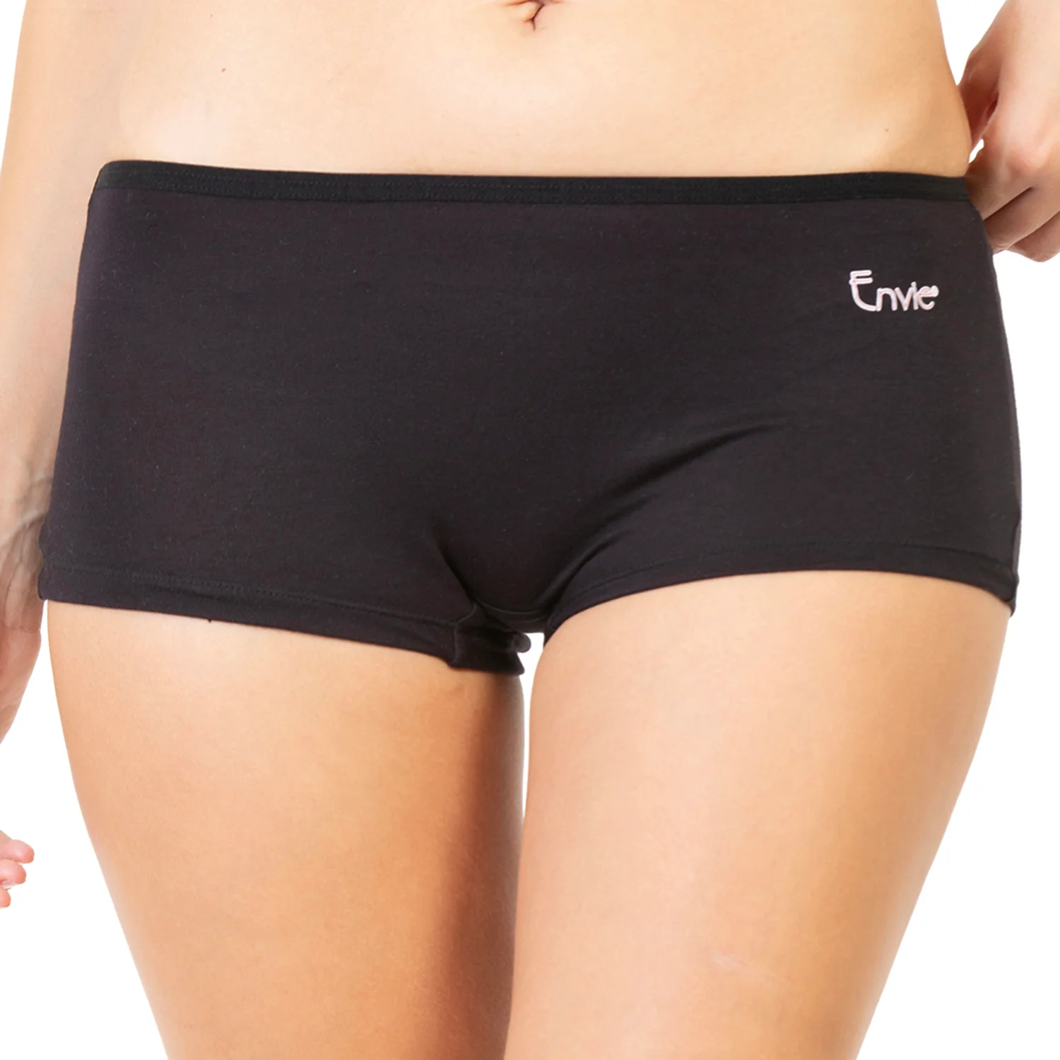 Women Black Mid Rise Boyshorts - Image 3