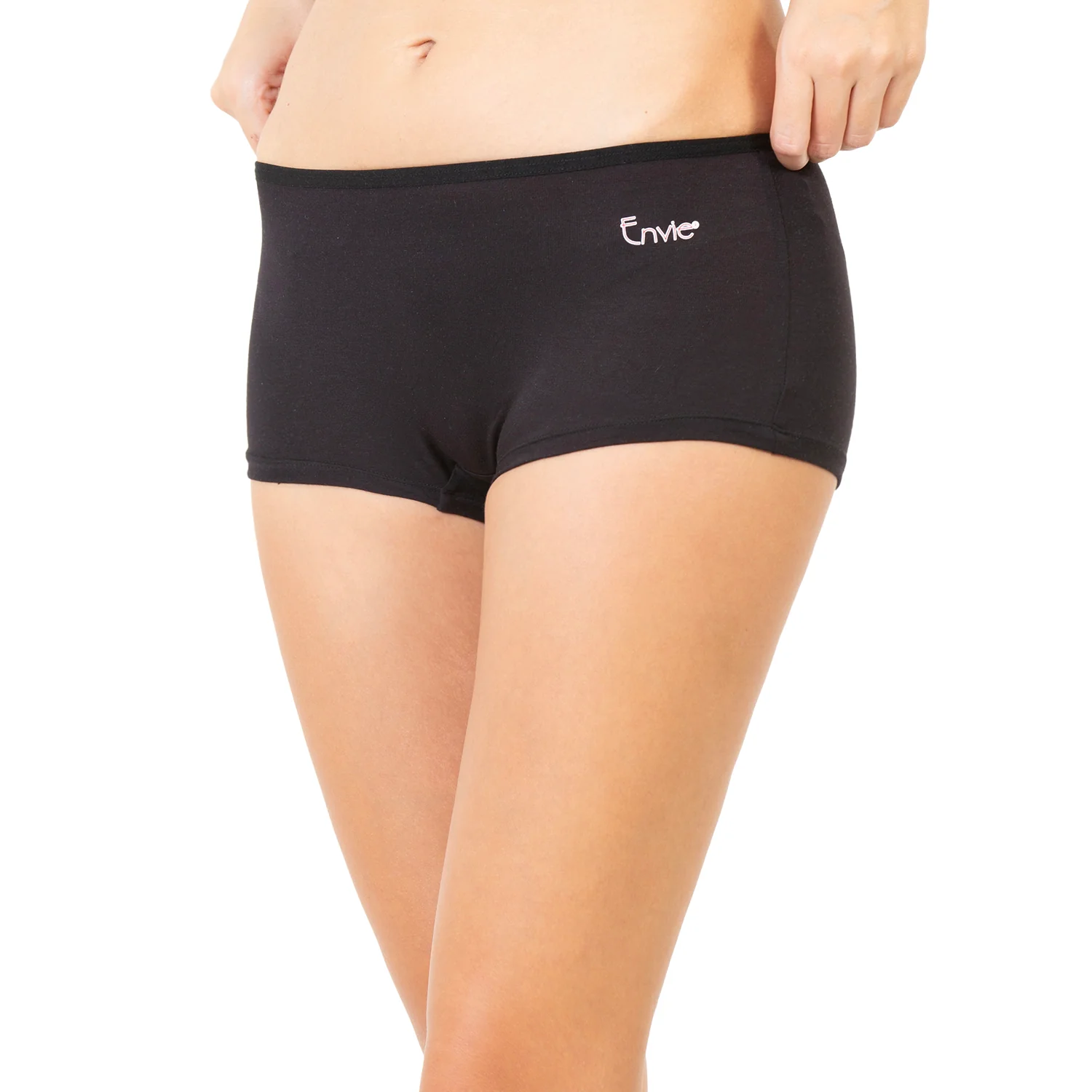 Women Black Mid Rise Boyshorts - Image 4