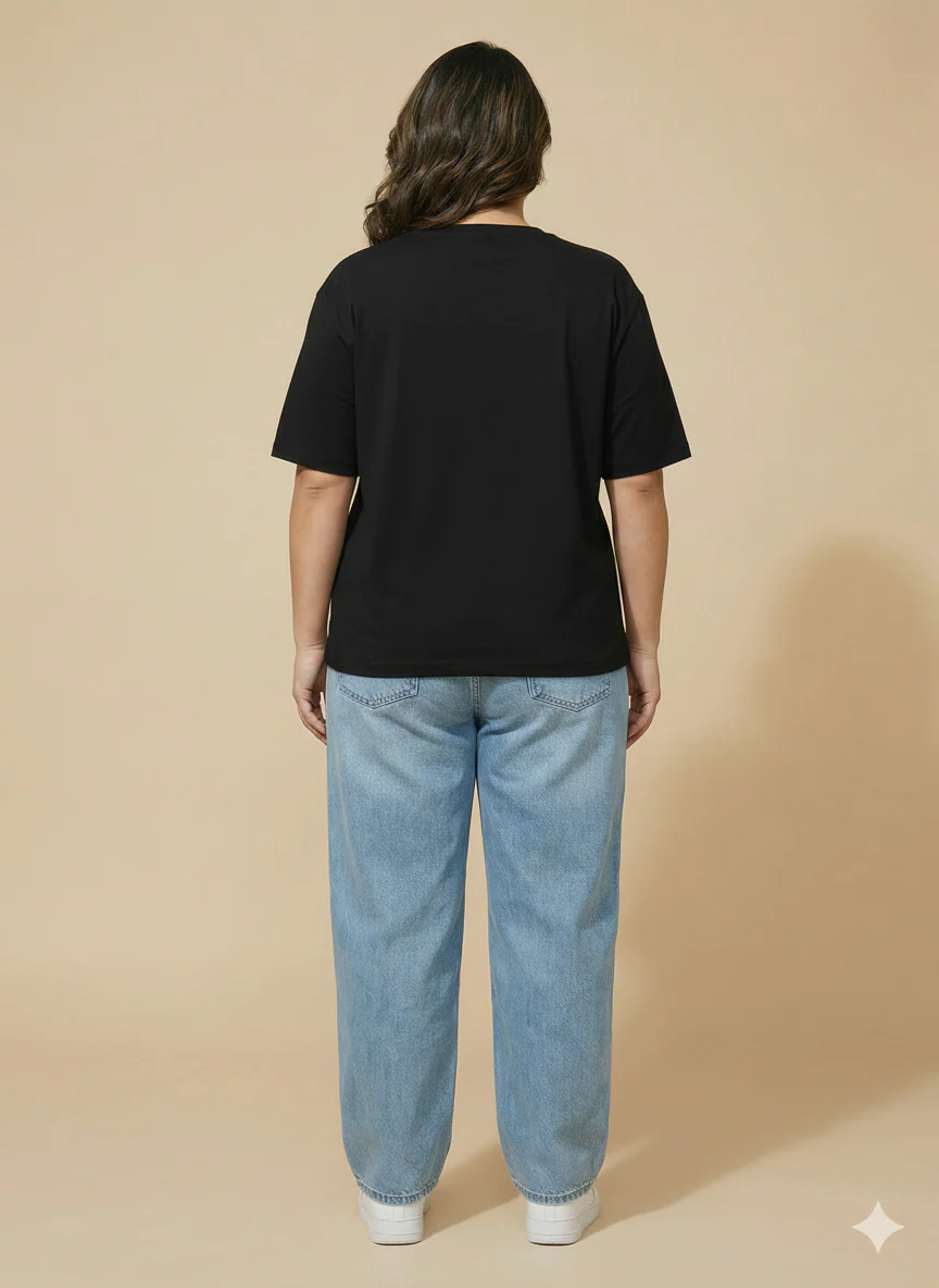 Women Black Over-Sized T-Shirt - Image 2