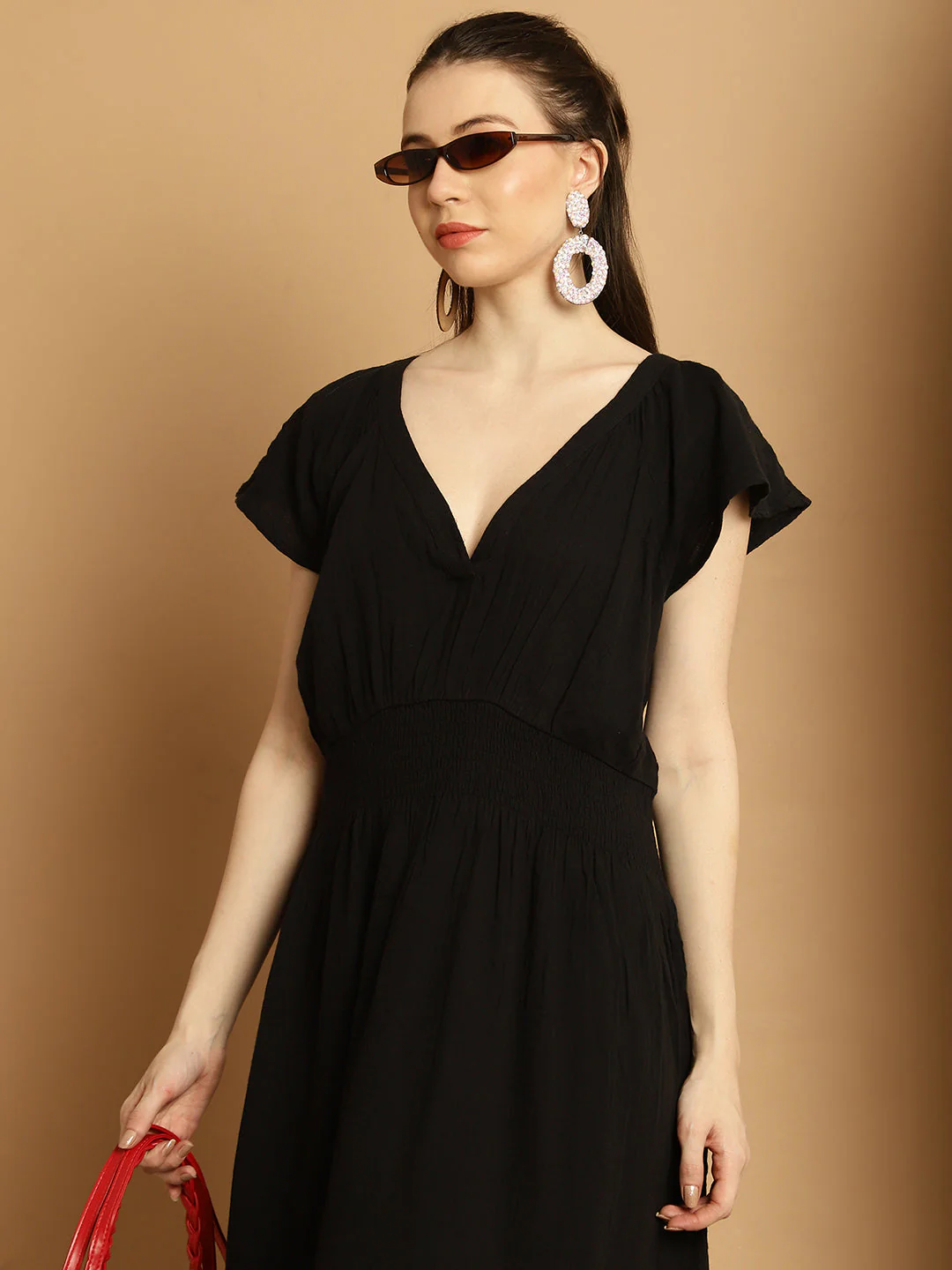 Women Black Pocket Dress - Image 6