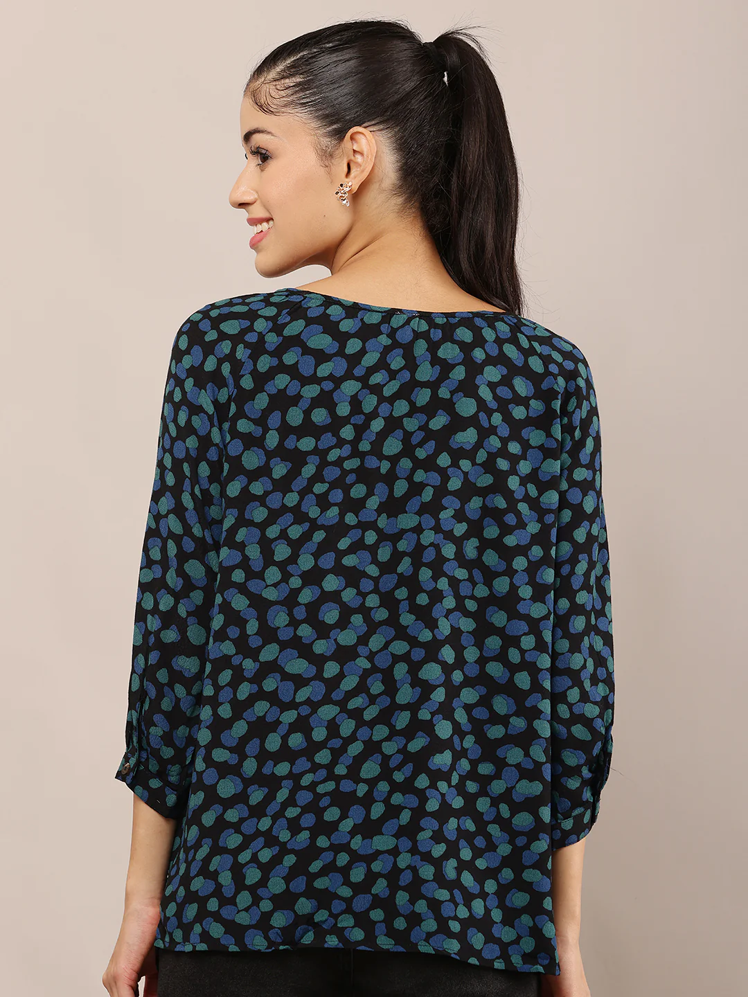 Women Black Polka Dot Viscose Top - Image 4