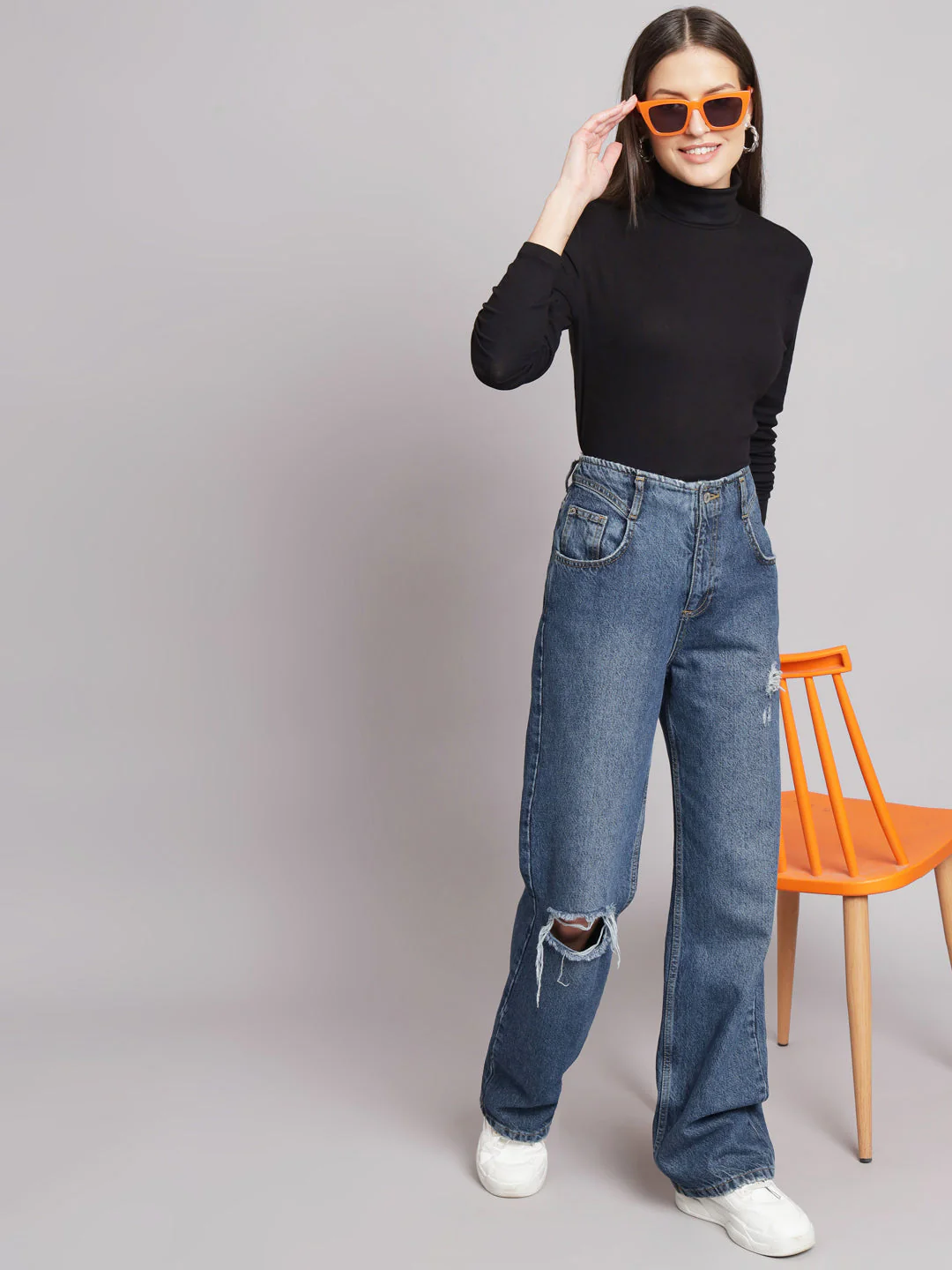 Women Black Polo Neck Top - Image 7