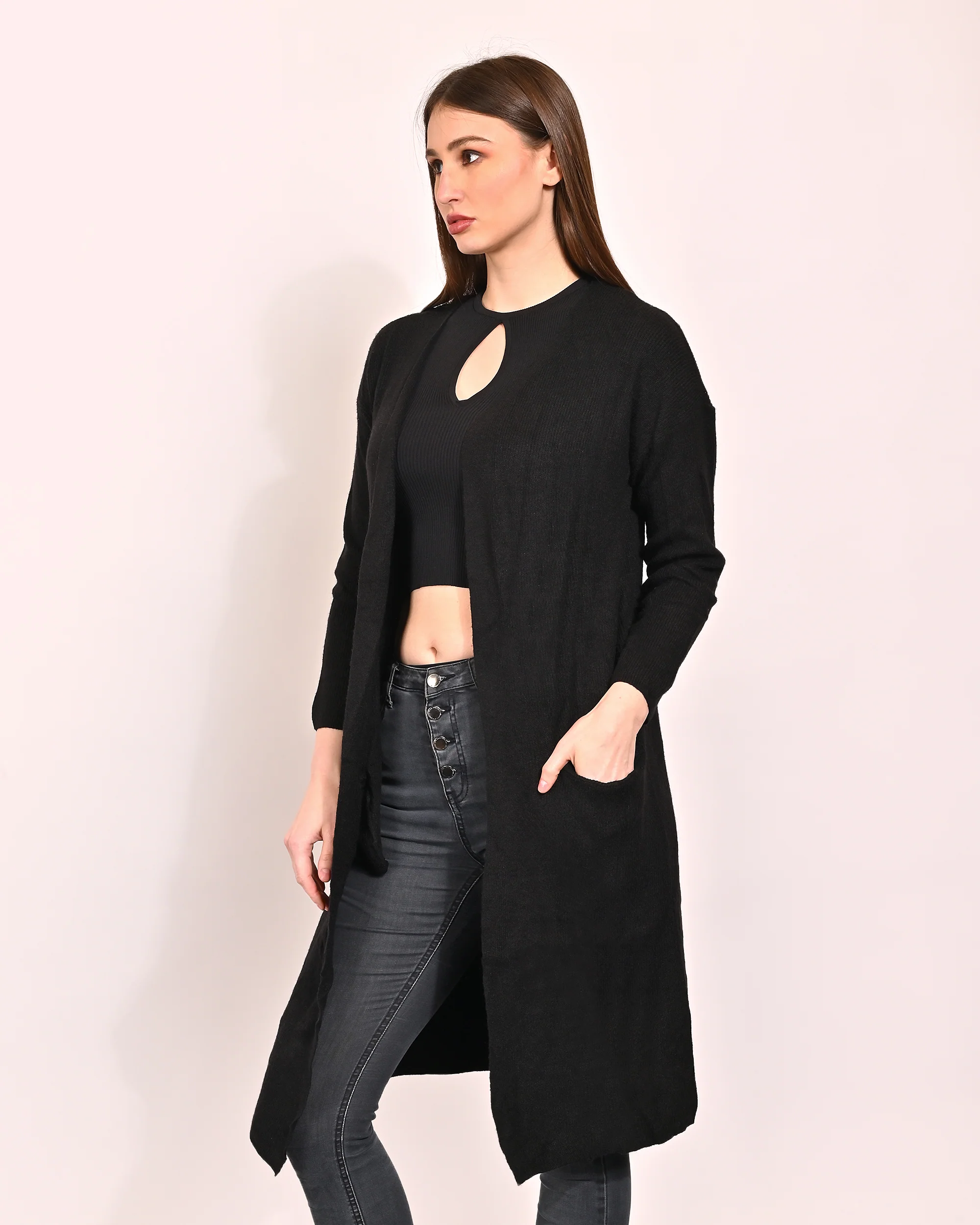 Women Black Polyester Shrug - Image 2