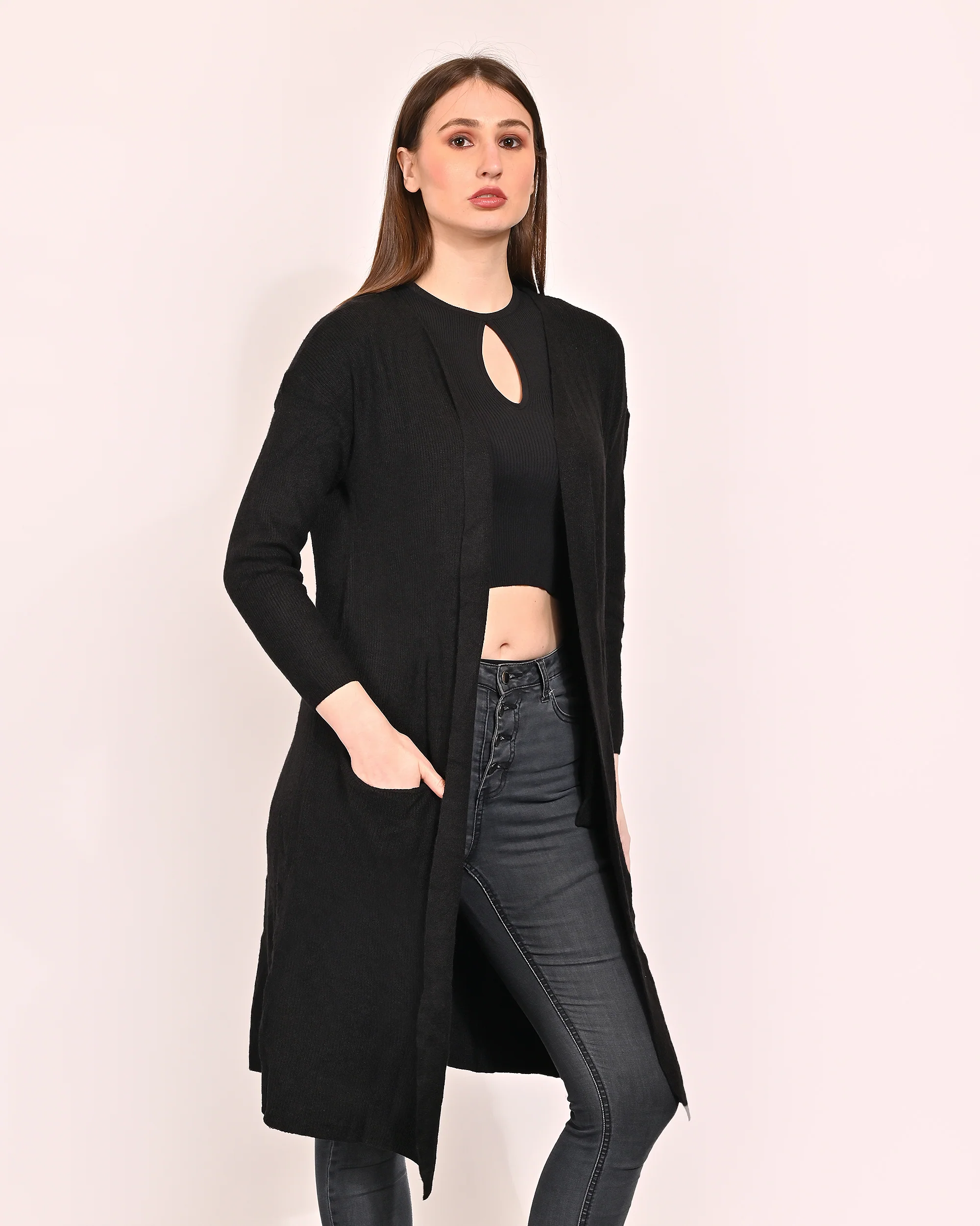 Women Black Polyester Shrug - Image 3