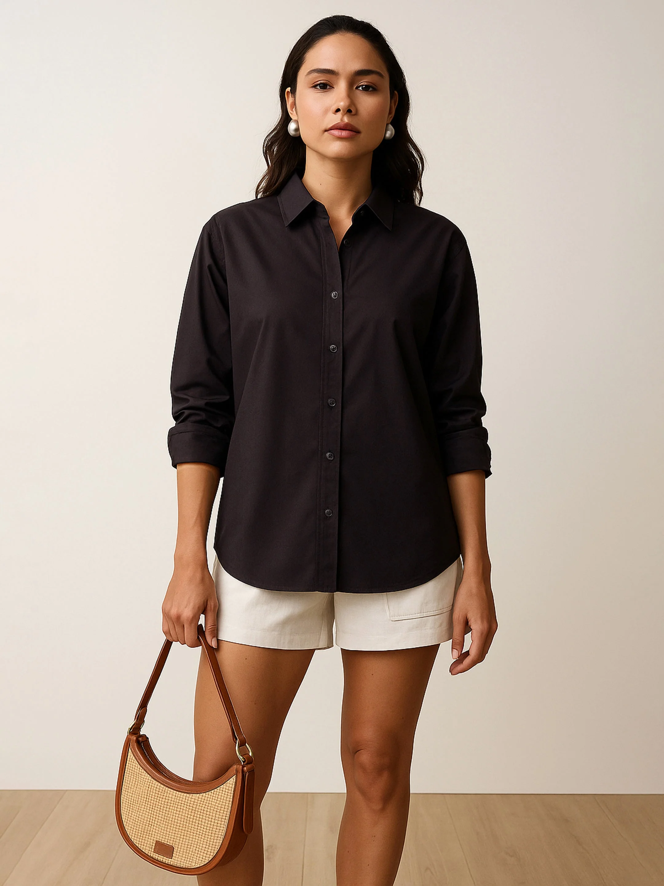 Women Black Poplin Oversized Shirt