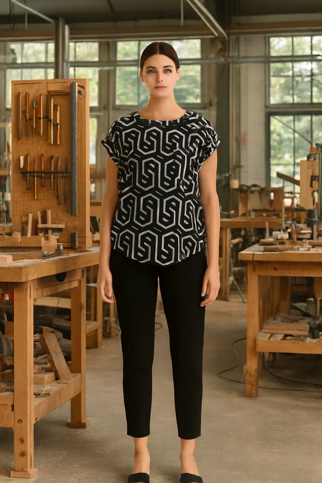 Women Black Printed Regular Fit Top - Image 5