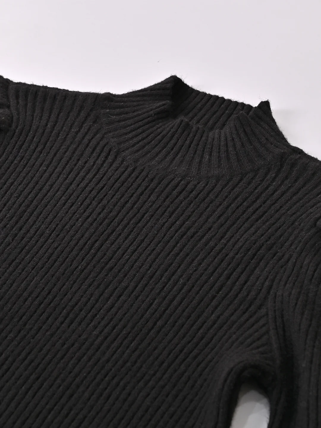 Women Black Puff Sleeve Turtleneck Sweater - Image 6