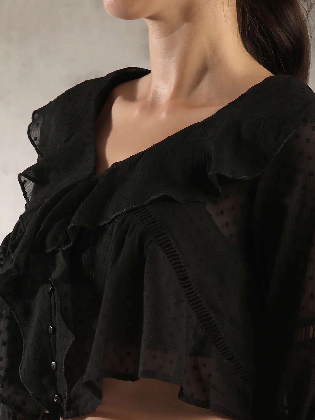 Women Sheer Black Crop Top - Image 4