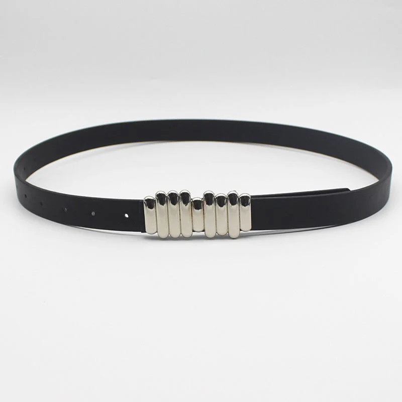 Women Black Retro Style Metal Buckle Belt