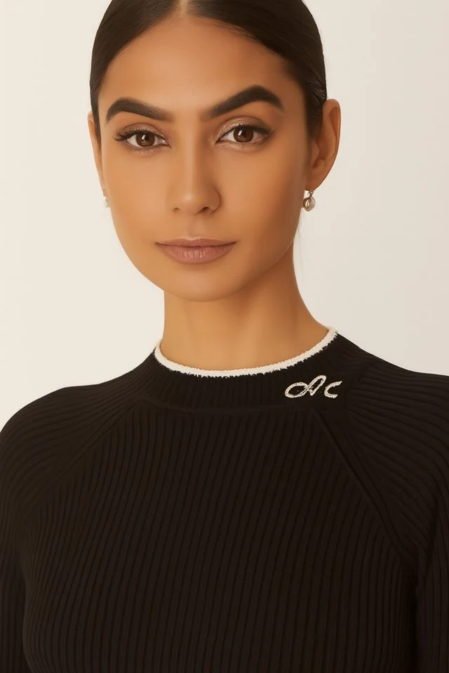 Women Black Ribbed Stretchable Sweater - Image 3