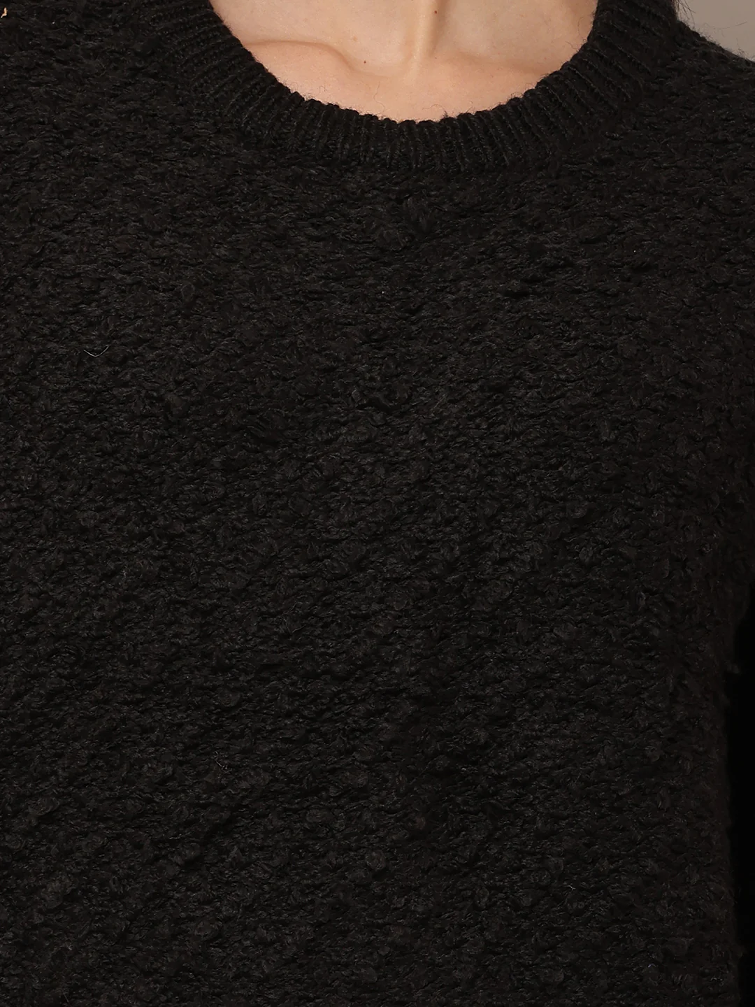 Women Black Round Neck Acrylic Sweater - Image 5