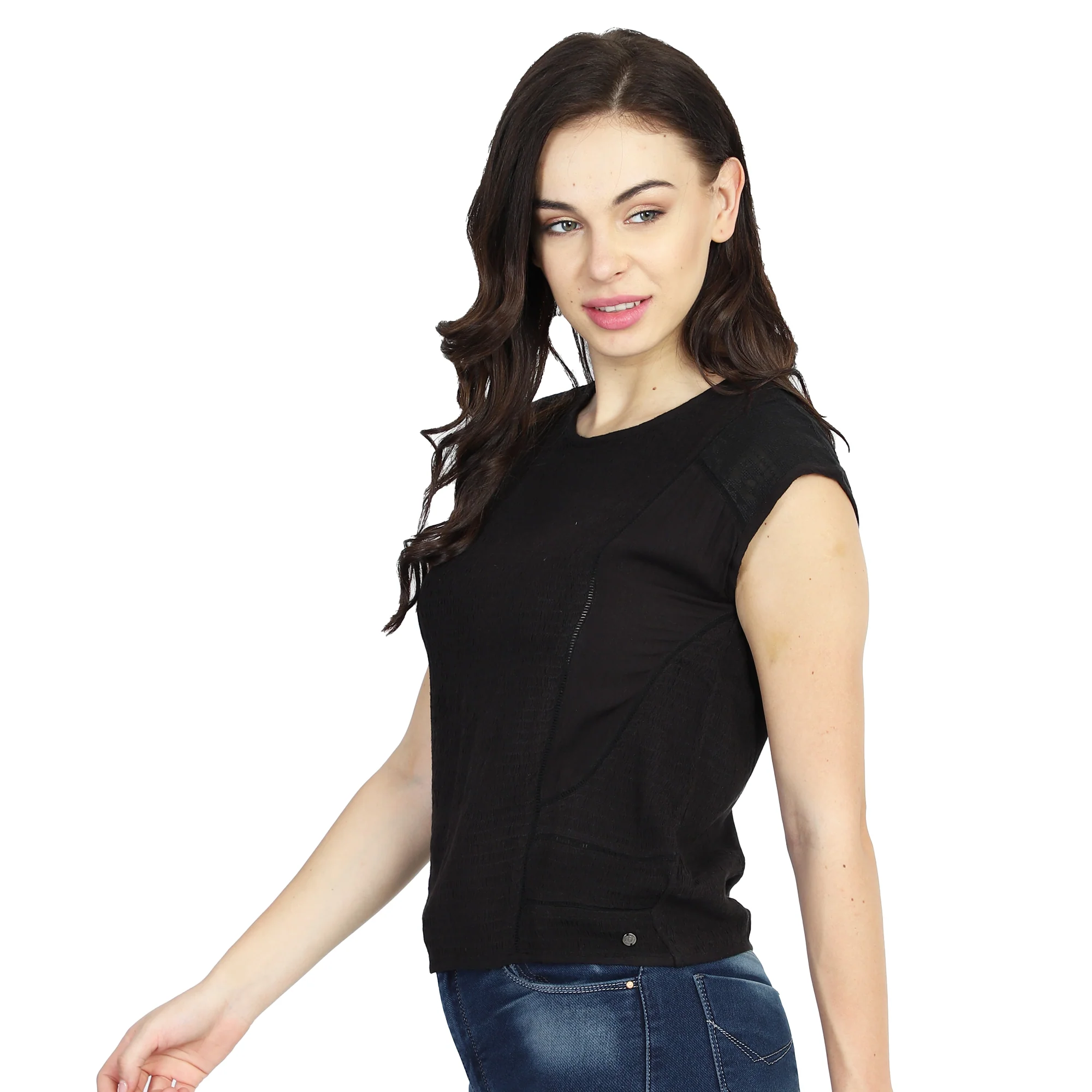 Women Black Round Neck Top - Image 2