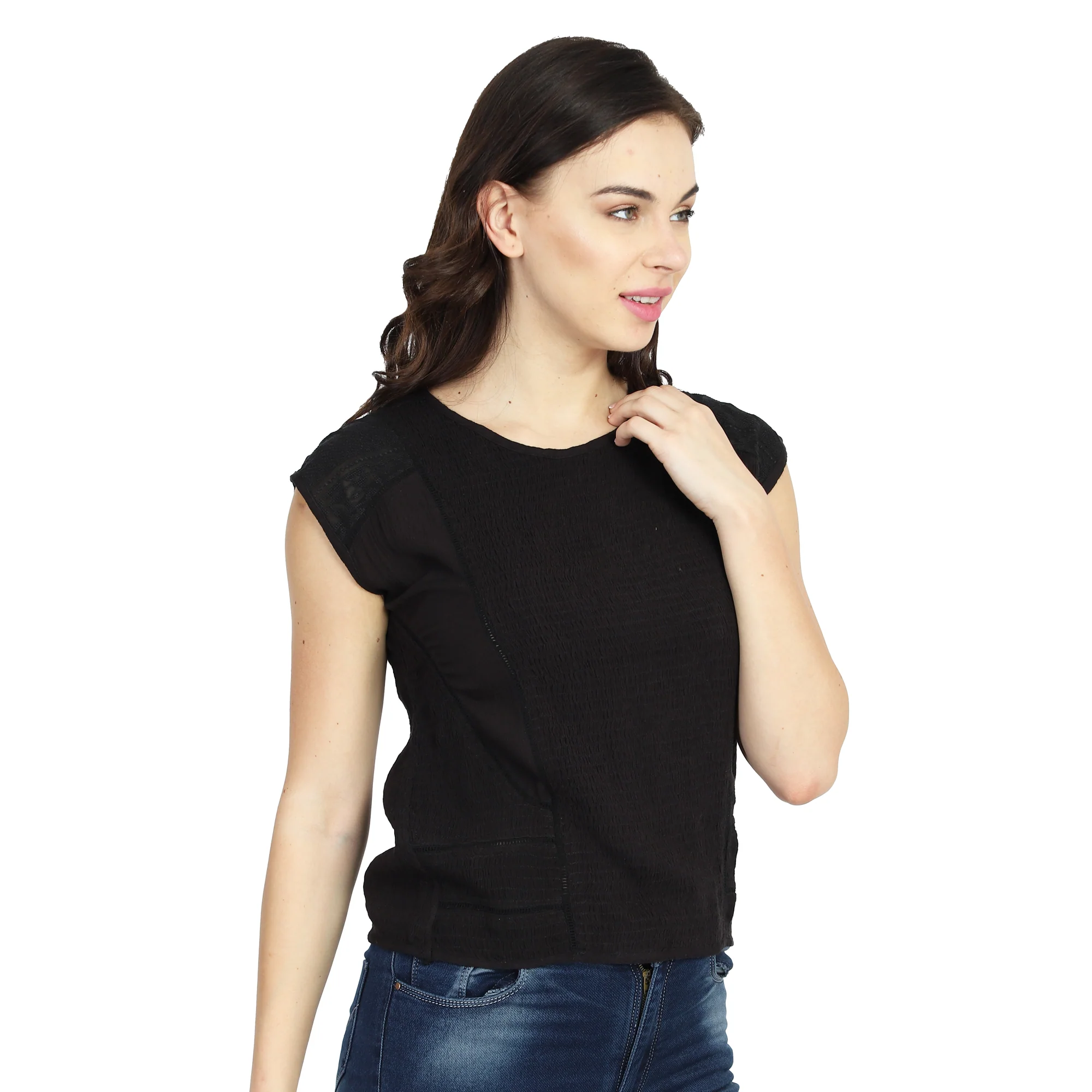 Women Black Round Neck Top - Image 3