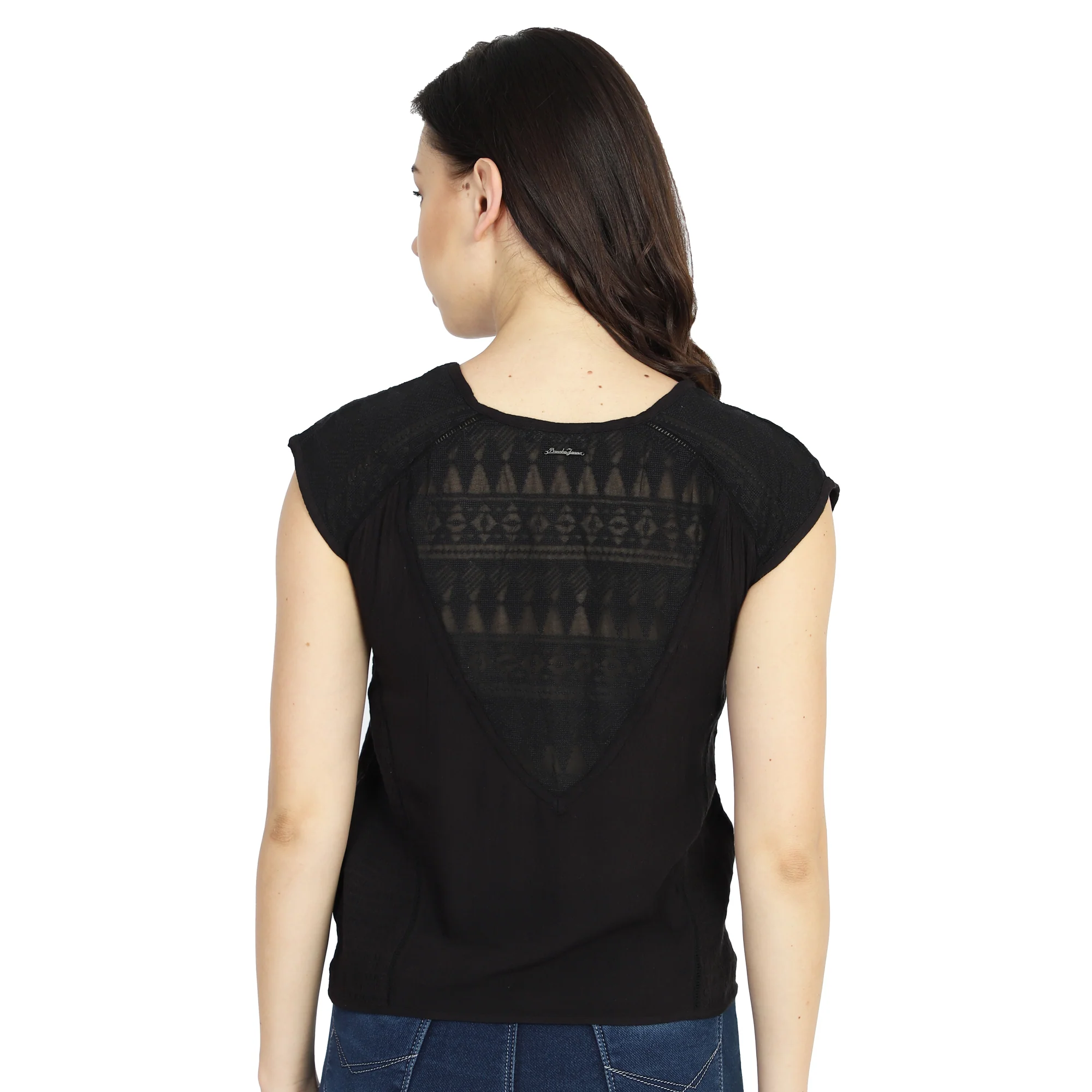 Women Black Round Neck Top - Image 4