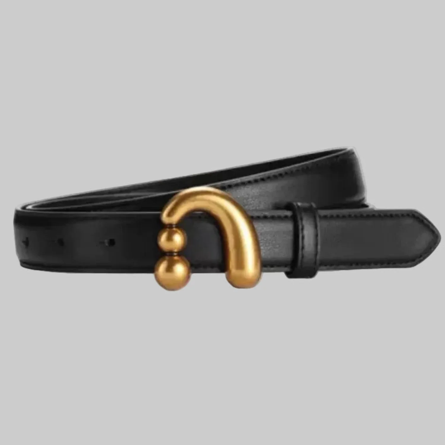 Women Black Sculptural Gold Hook Black Belt