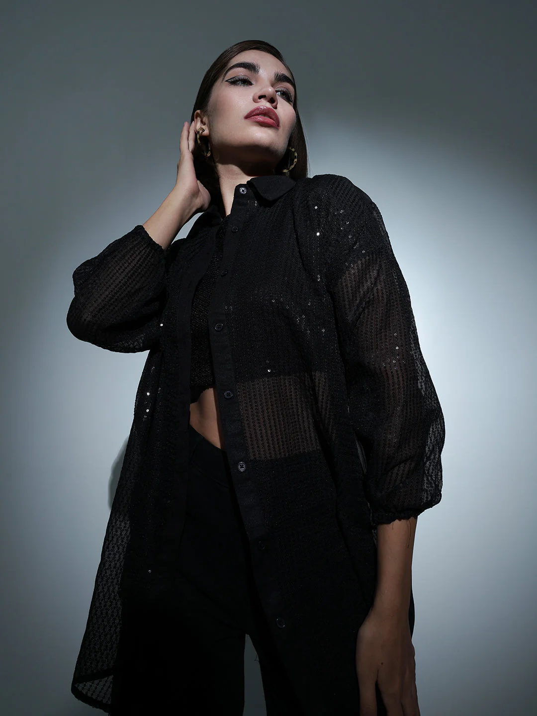 Women Black Sequin Shirt