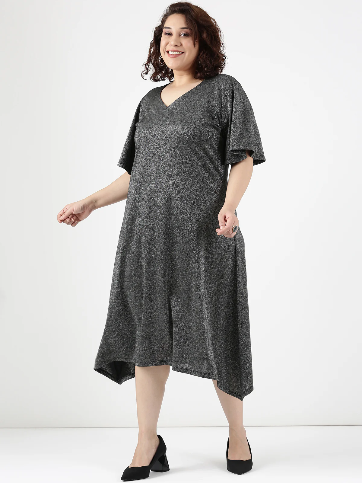 Women Black Shimmer A-line Dress