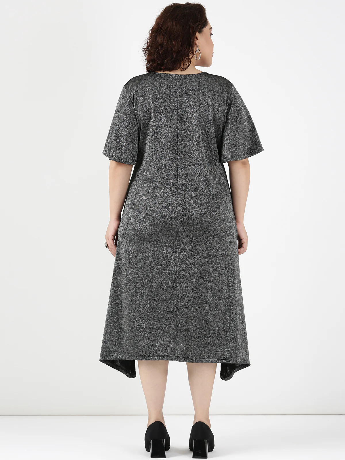Women Black Shimmer A-line Dress - Image 4