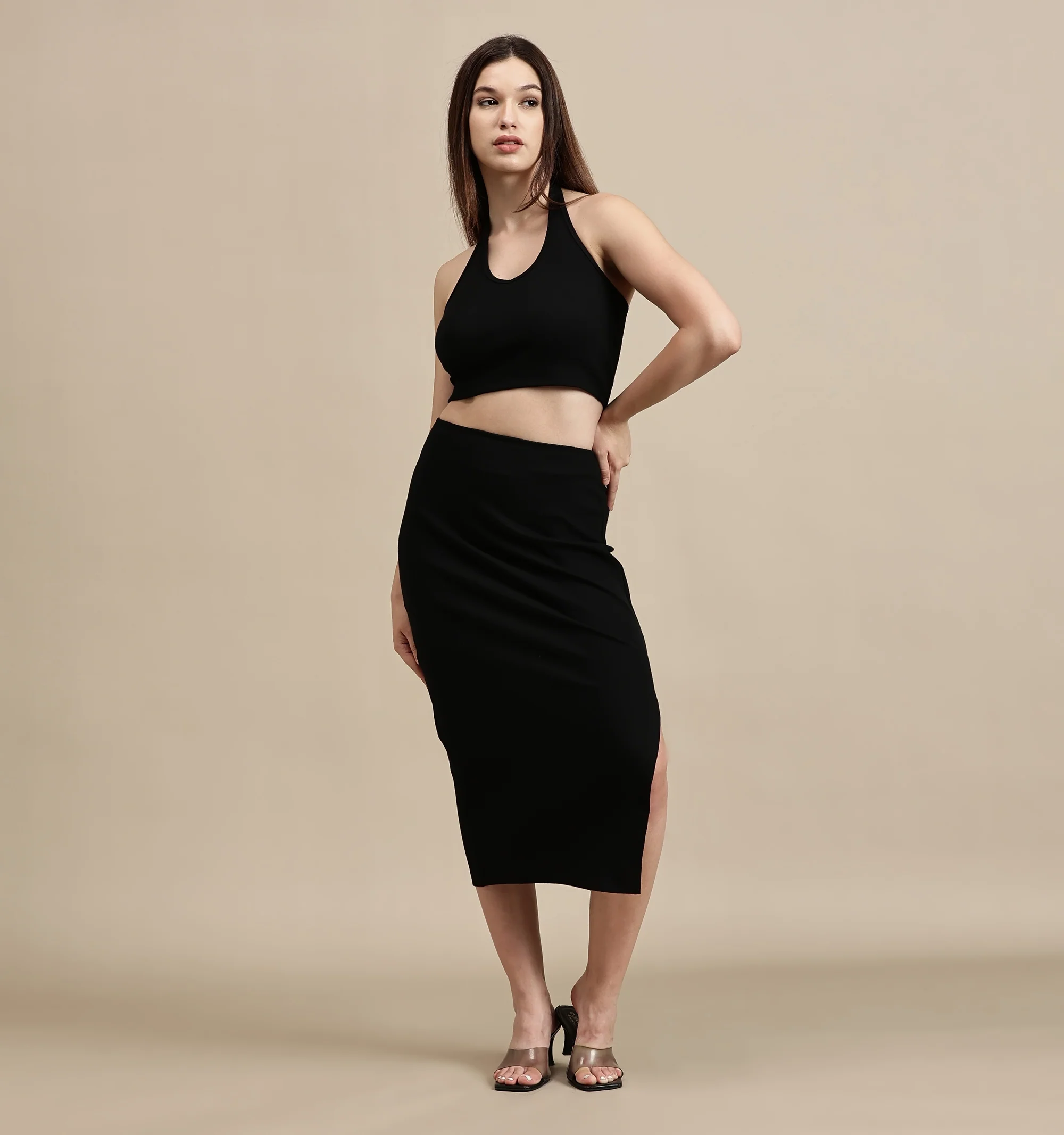Women Black Sleeveless Crop Top