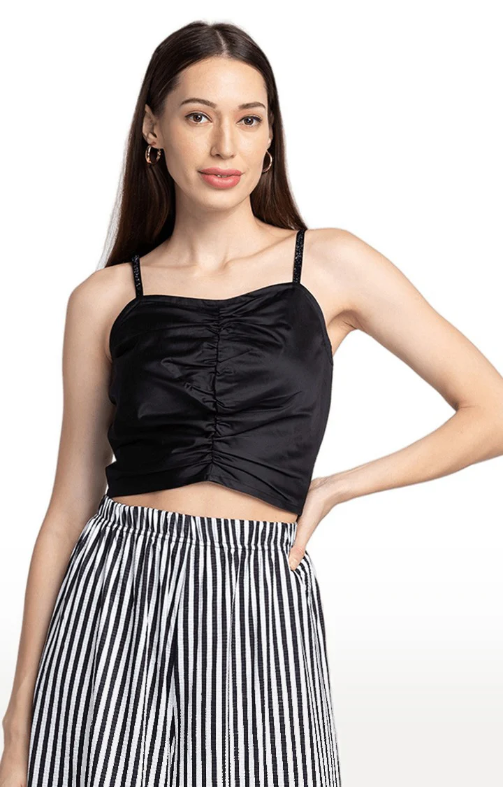 Women Black Solid Crop Top