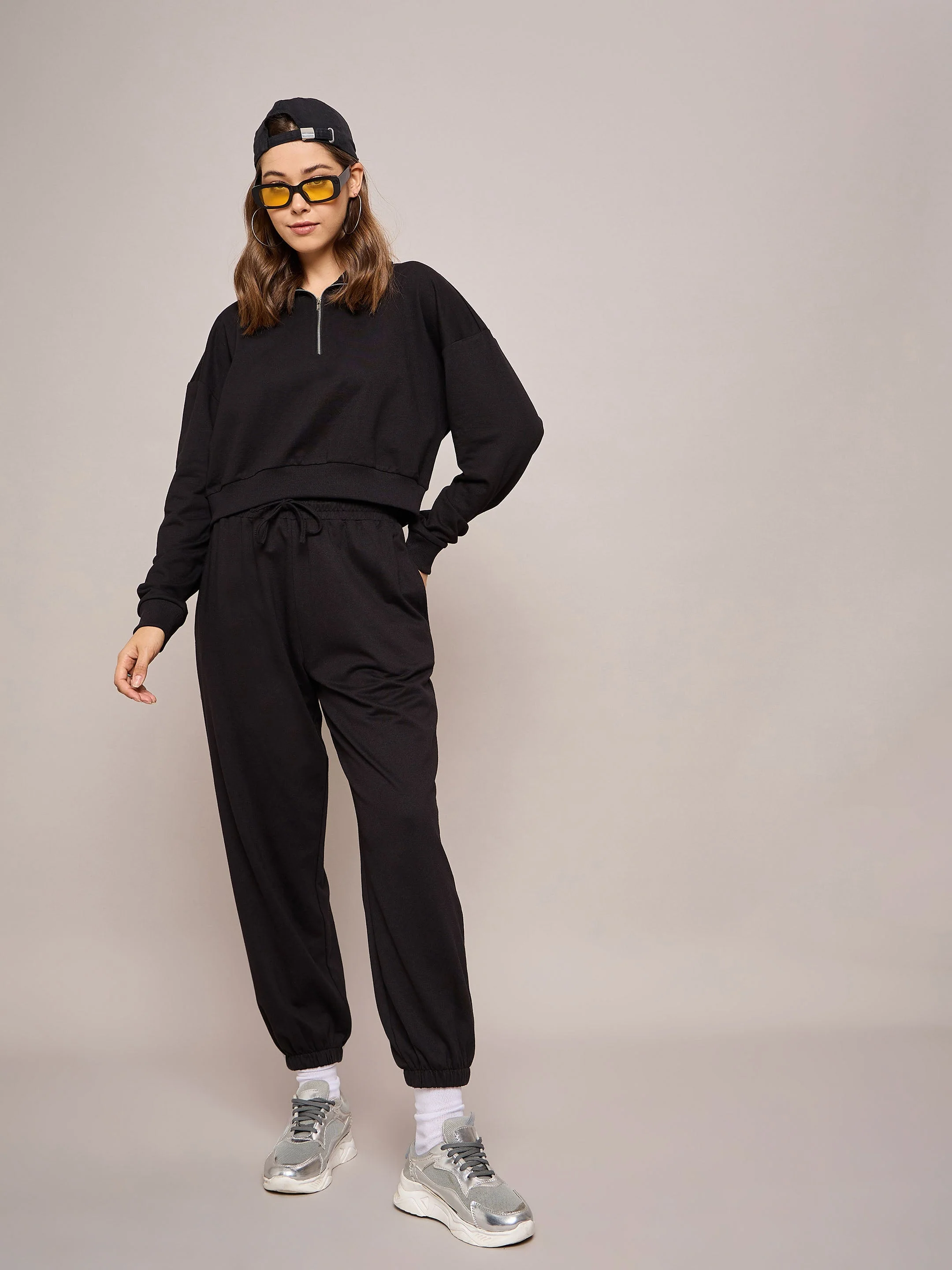 Women Black Terry Baggy Joggers - Image 2