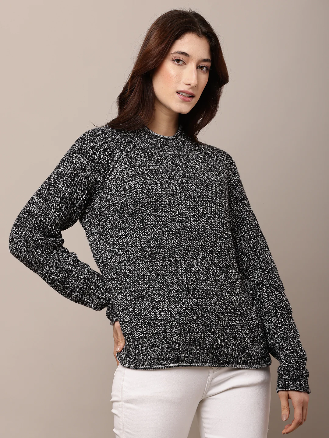 Women Black Turtle Neck Acrylic Sweater