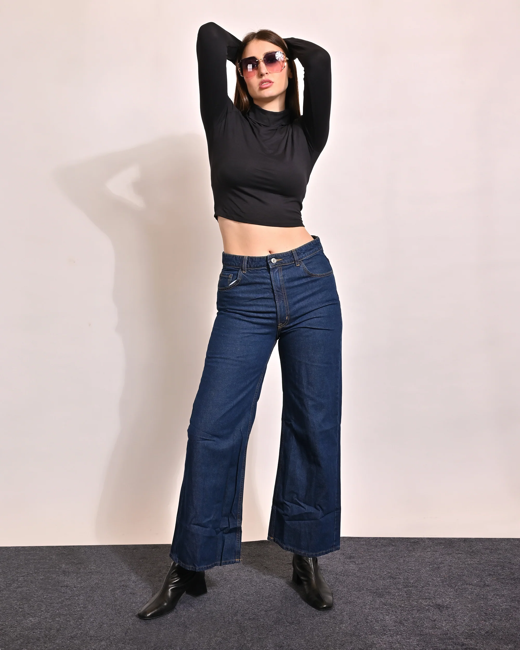 Women Black Turtle Neck Crop Top - Image 3