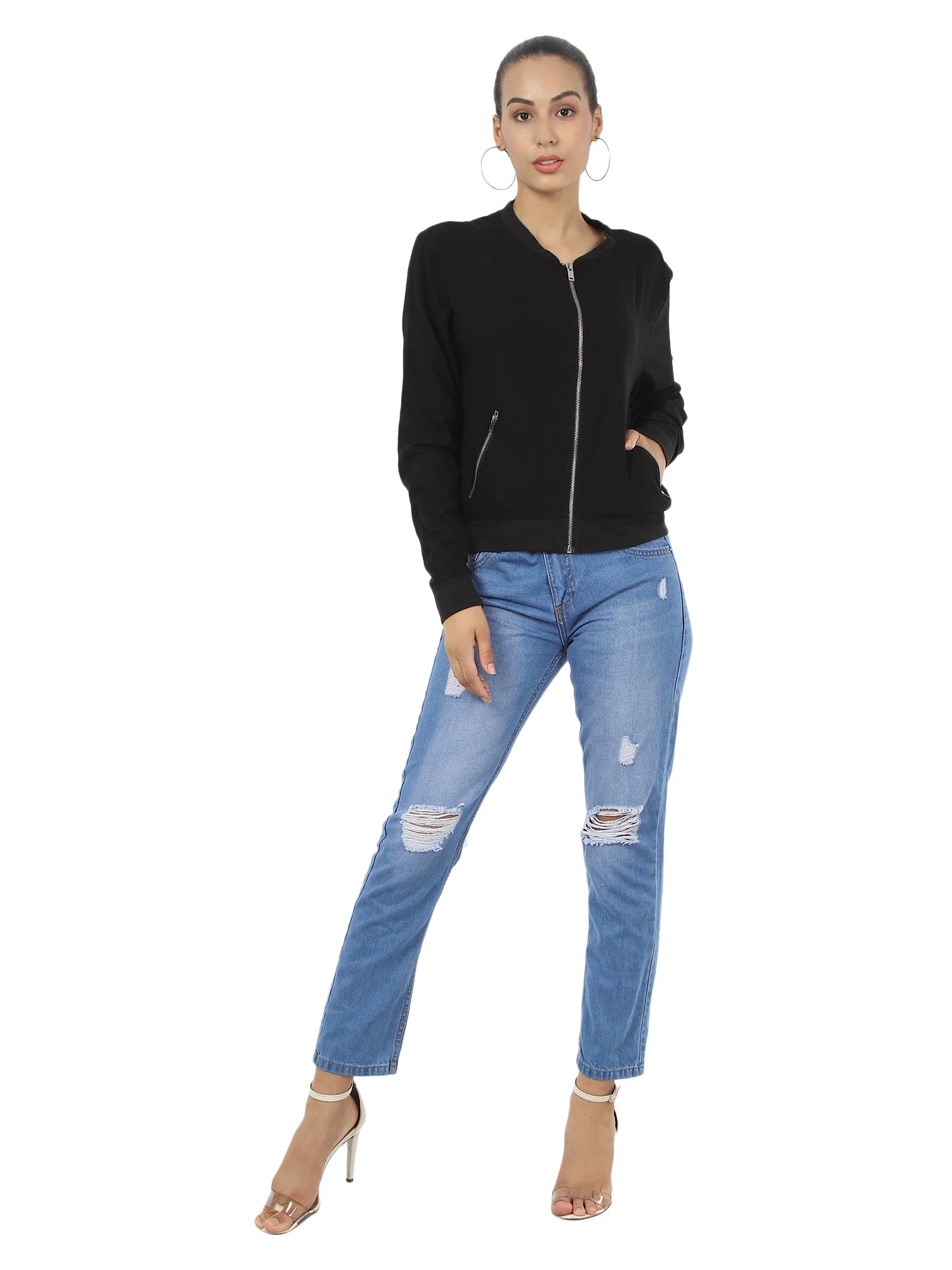 Women Black Zip Up Jacket - Image 5