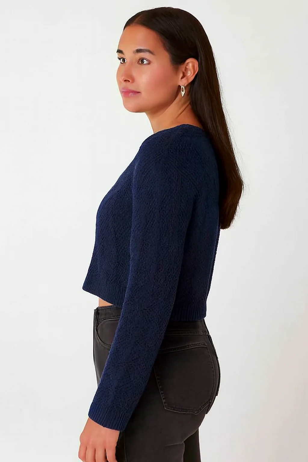 Women Blue Cotton Cropped Sweater - Image 4