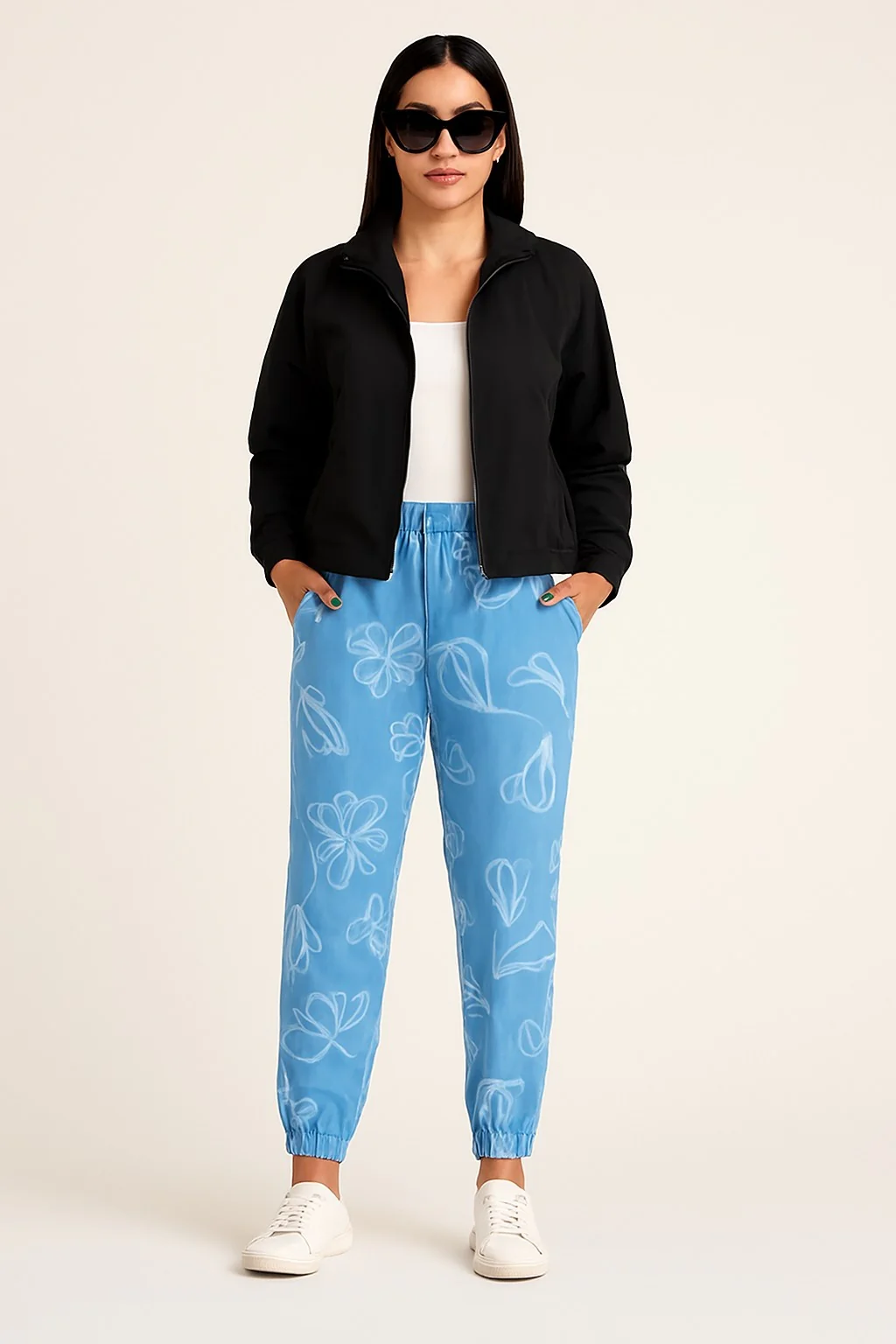Women Blue Cotton Jogger Pants - Image 2