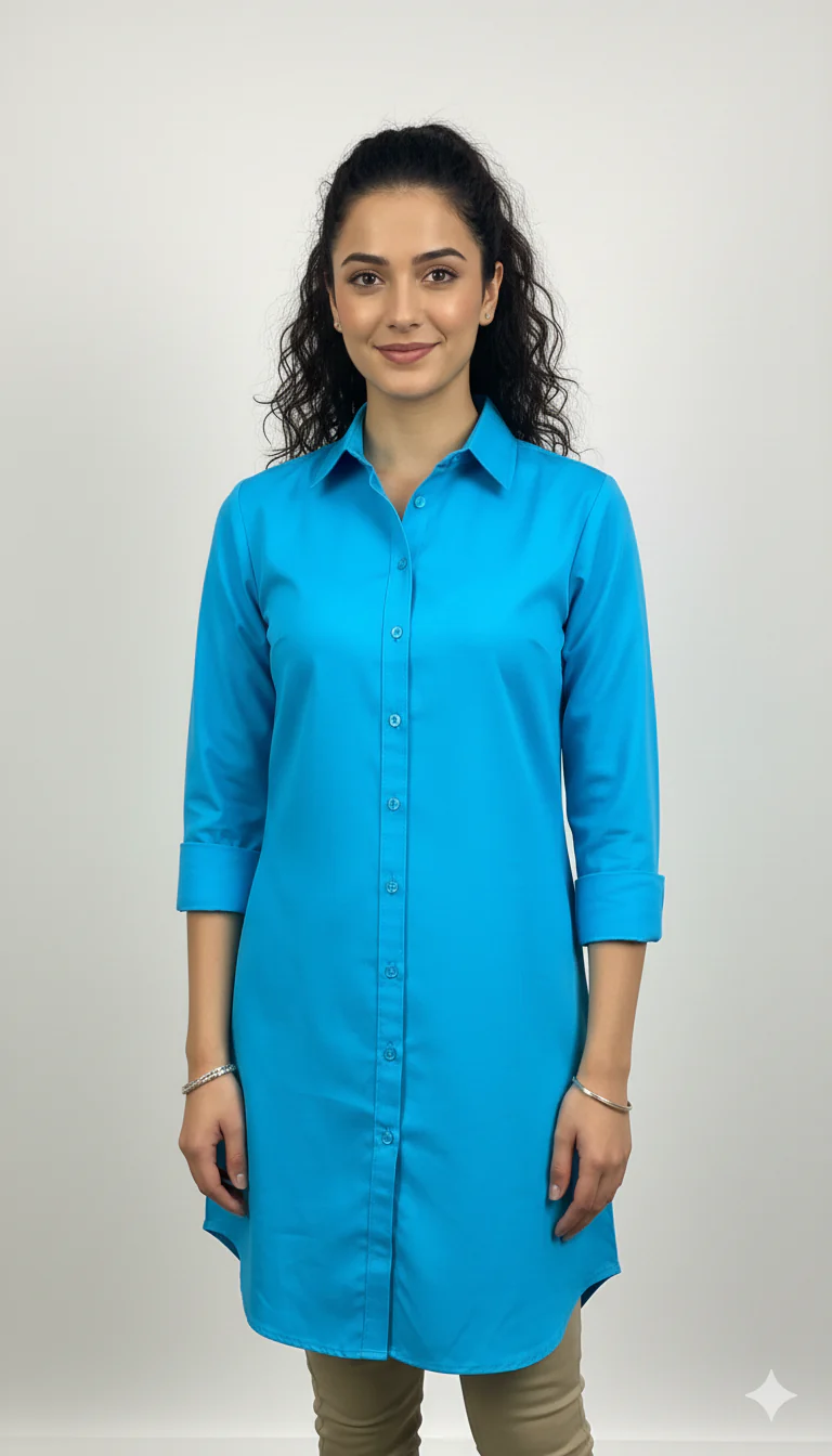 Women Blue Cotton Shirt Tunic - Image 3