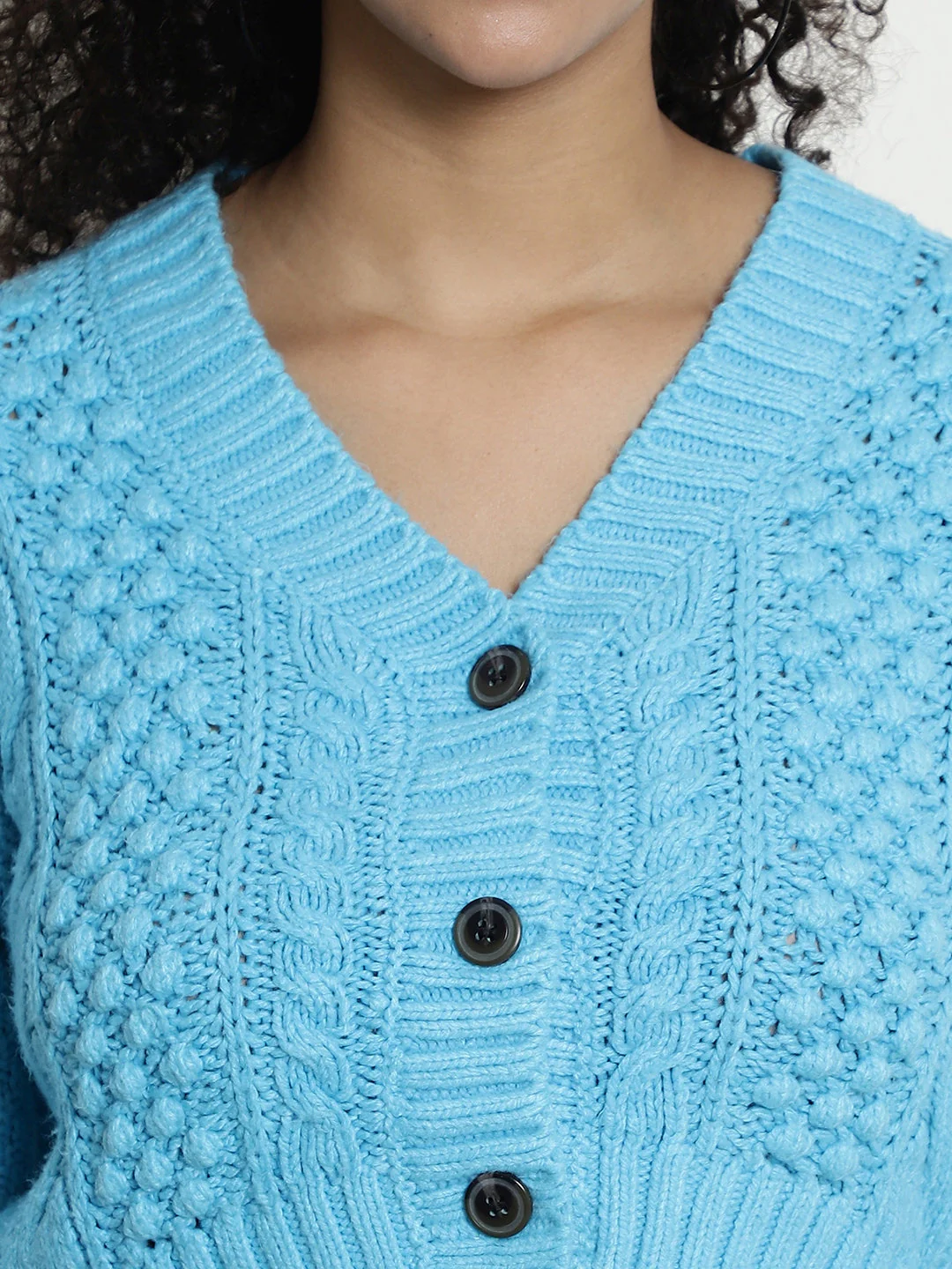 Women Blue Crop Cardigan - Image 4