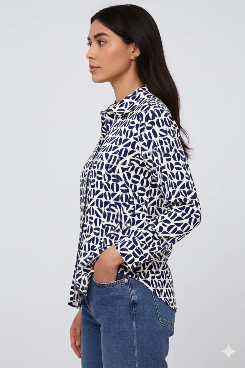 Women Blue Polyester Shirt - Image 4