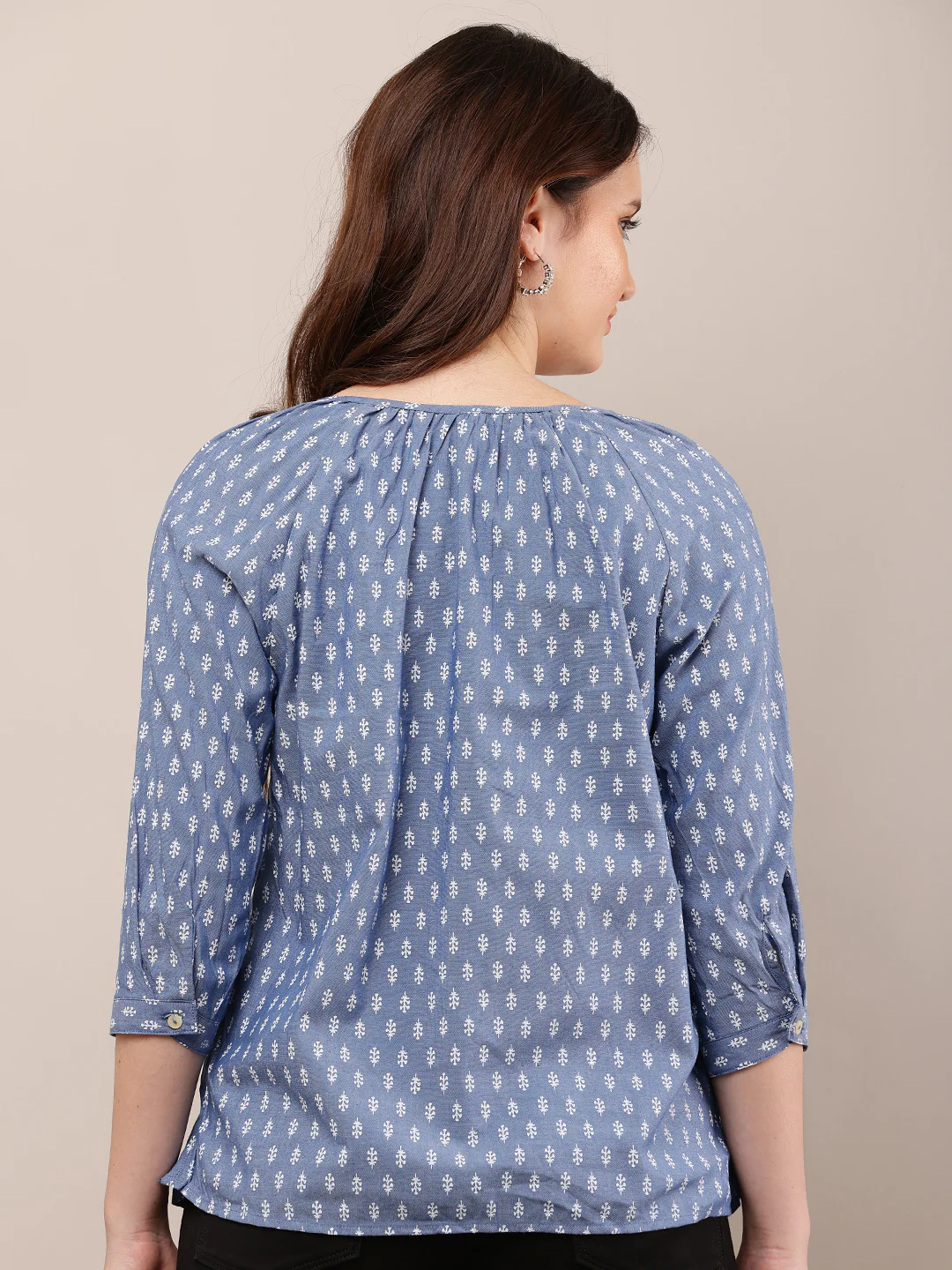 Women Blue Printed Top with 3/4th Sleeves - Image 4