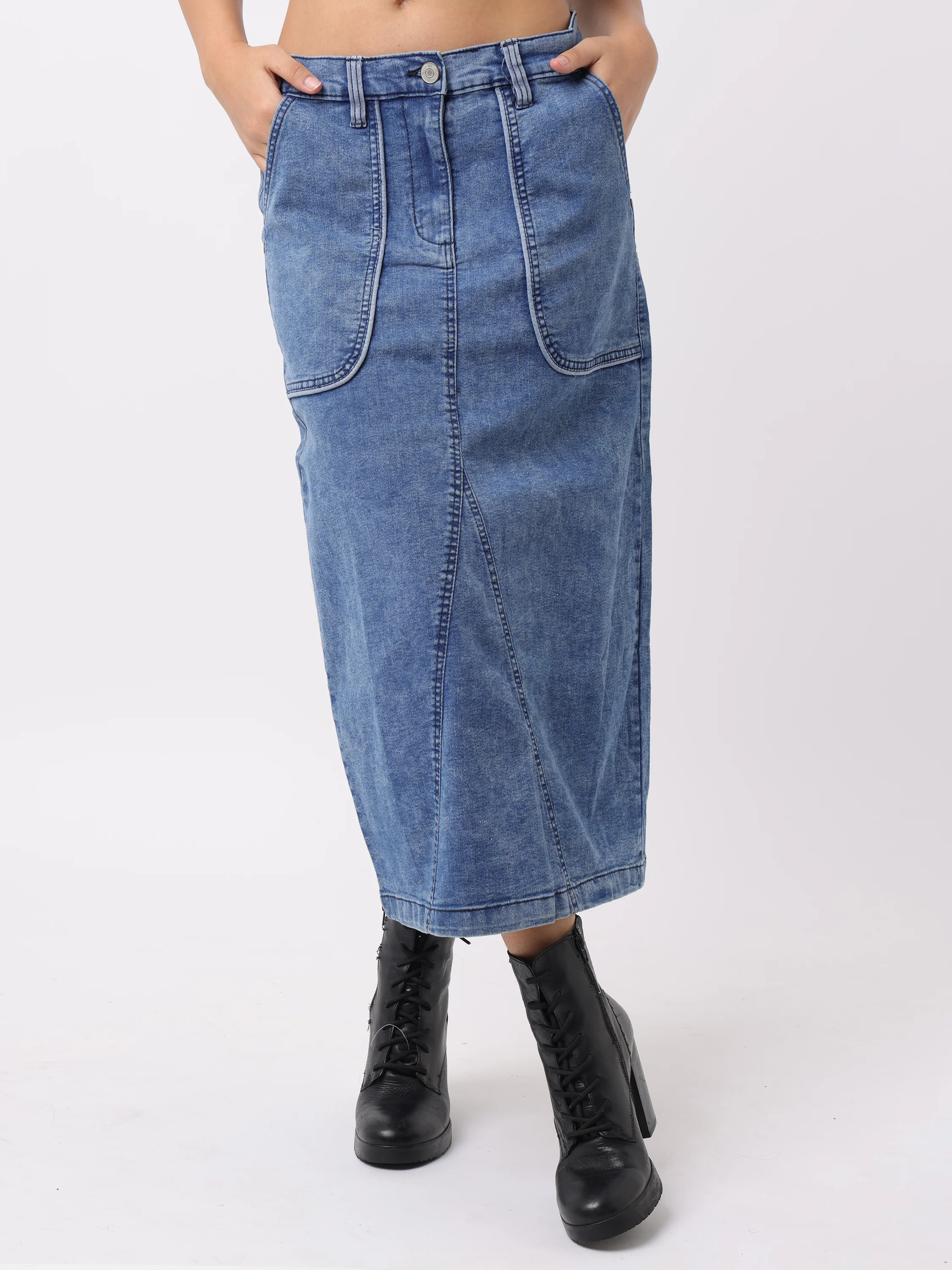 Women Blue Regular Fit Denim Skirt - Image 2