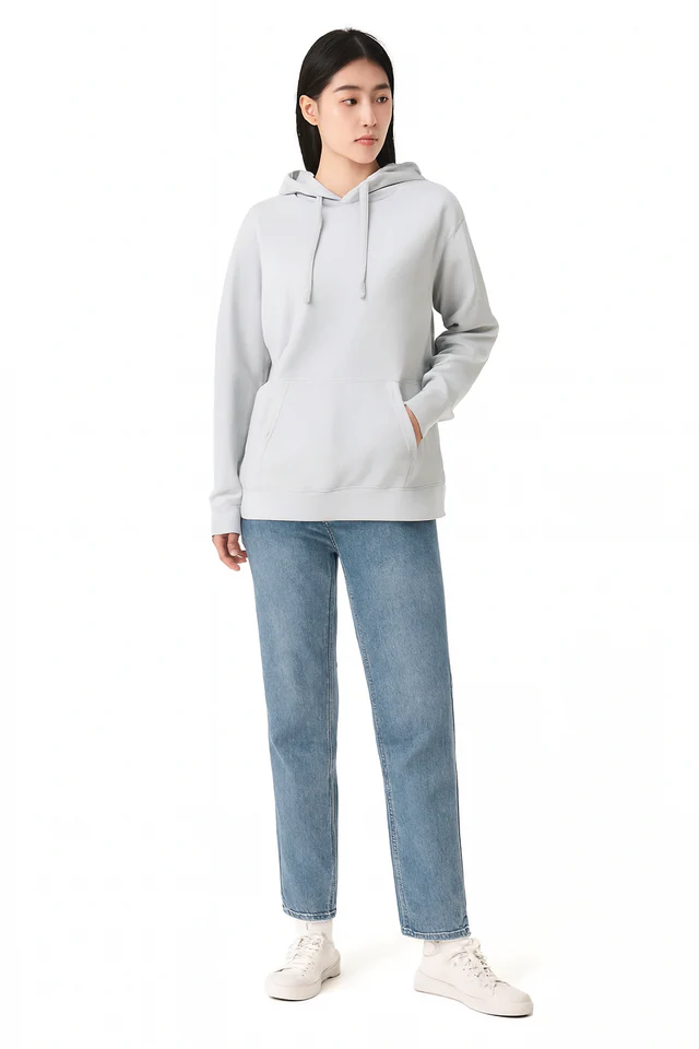 Women Blue Solid Cotton Pullover Hoodie - Image 5