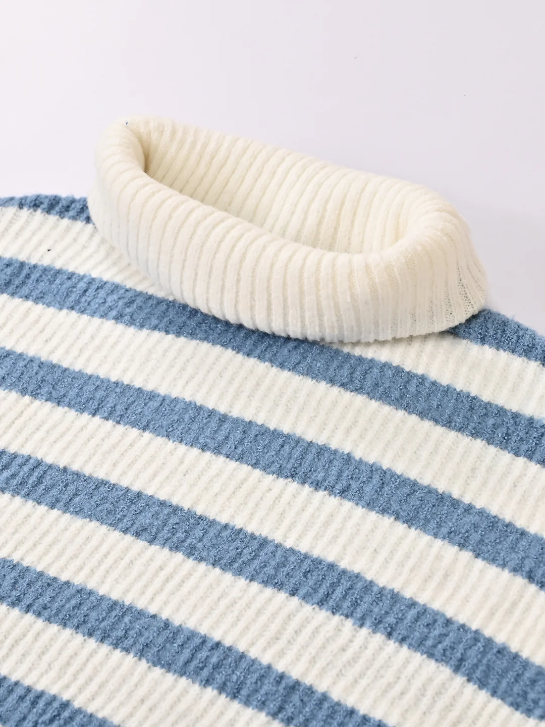 Women Blue Striped Loose Drop Shoulder Sweater - Image 6