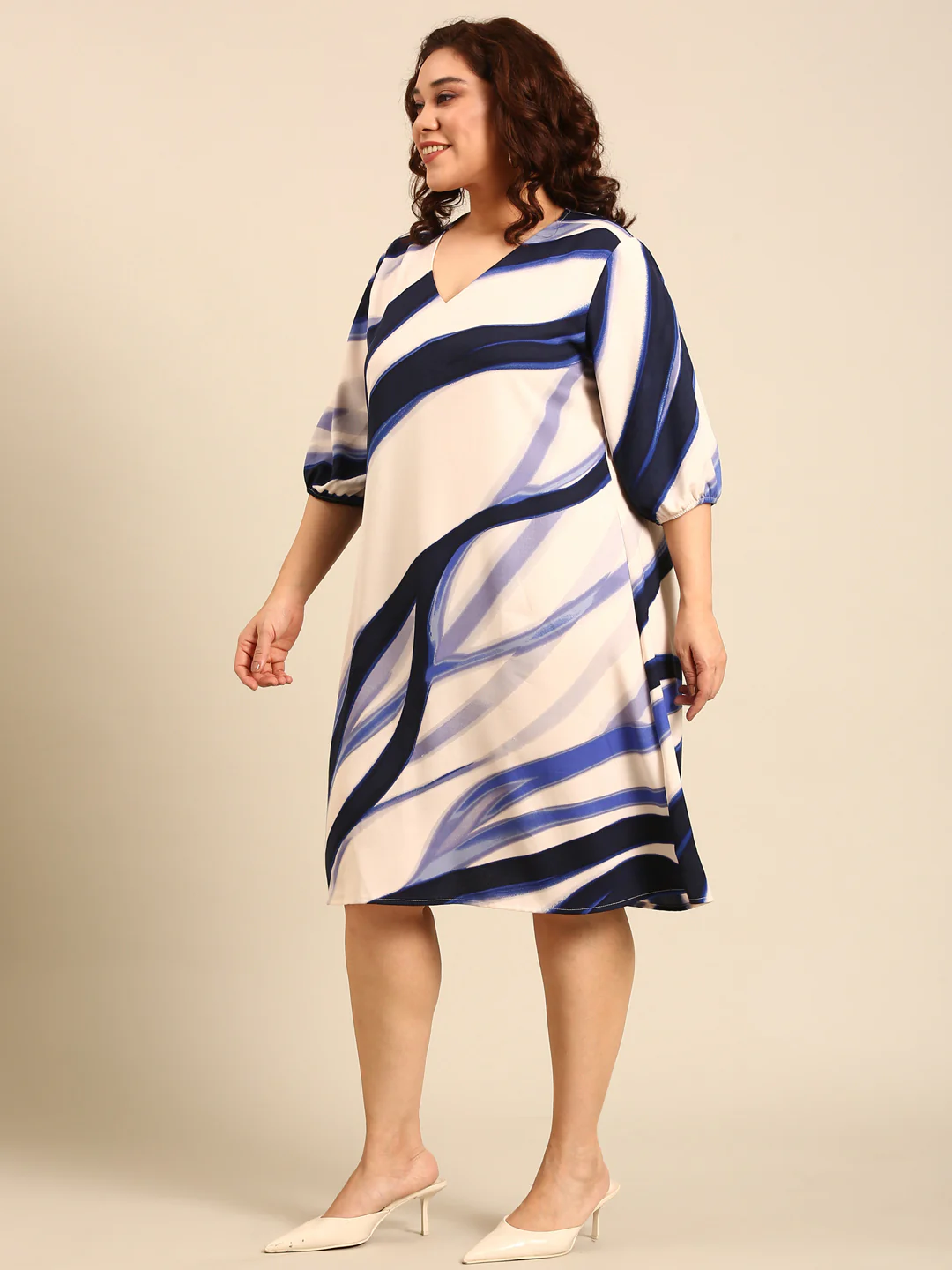 Women Blue-White Maxi Dress - Image 3