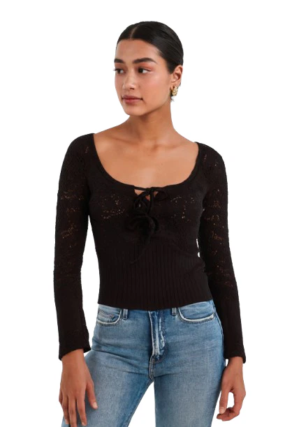 Women Black Knitted Tie-Front Sweater