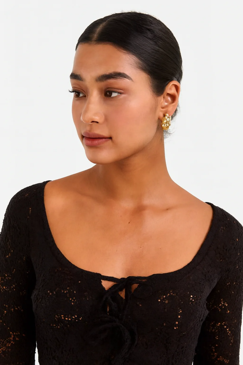 Women Black Knitted Tie-Front Sweater - Image 3