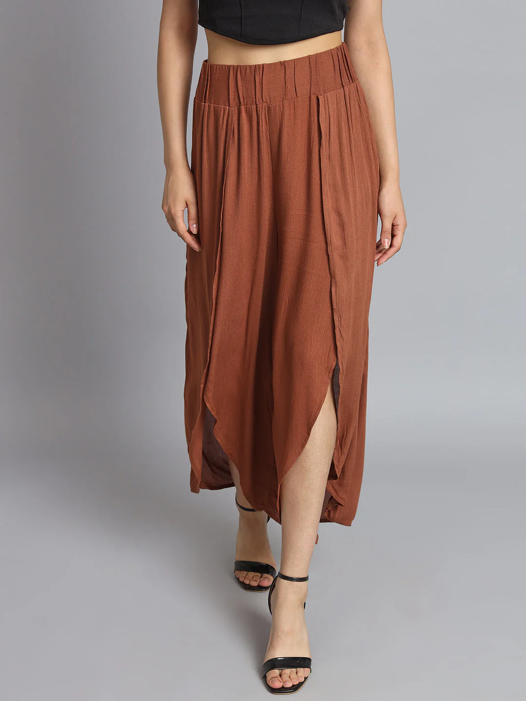 Women Brown Slit Pants - Image 4