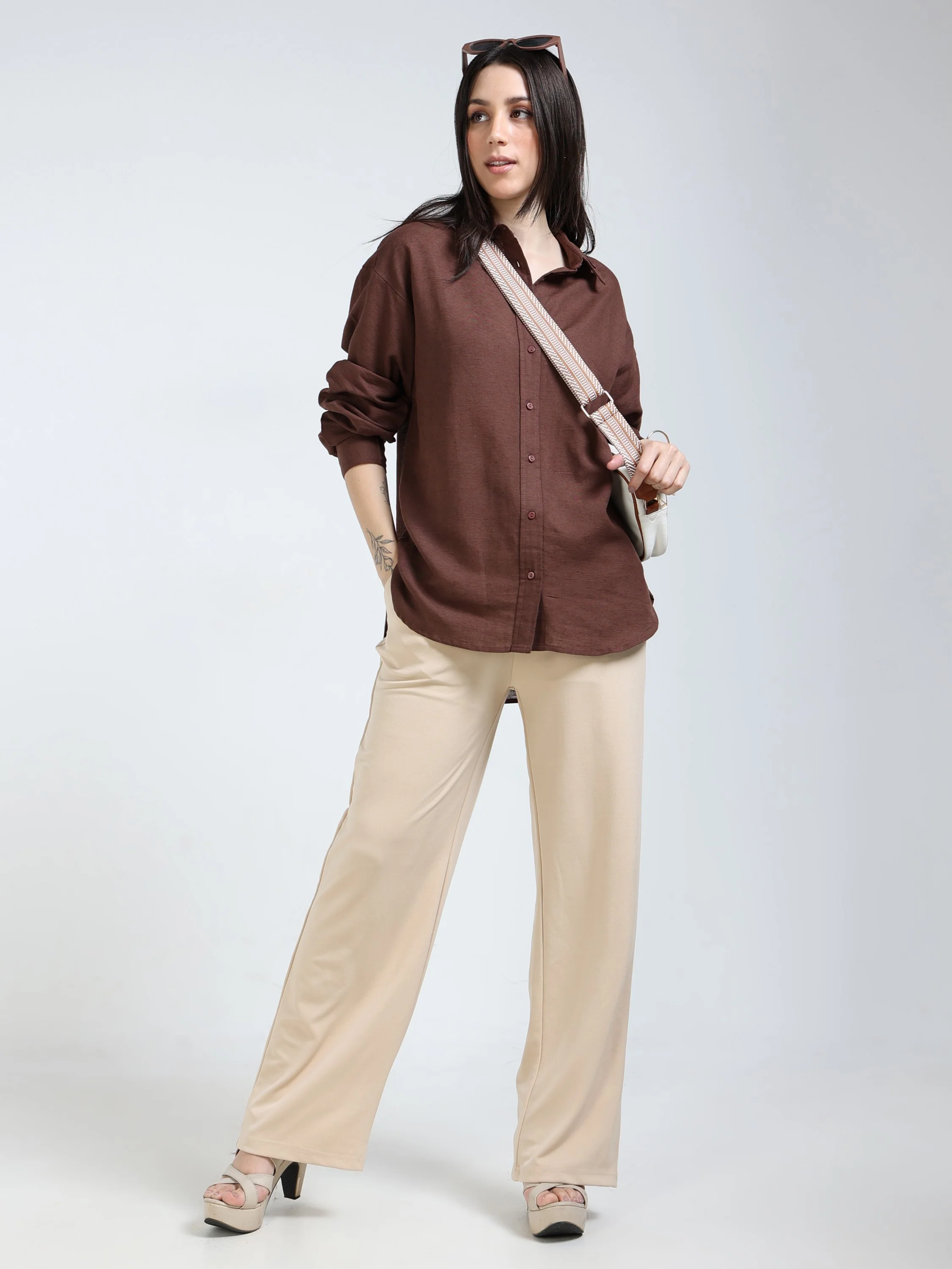 Women Brown Oversized Shirt